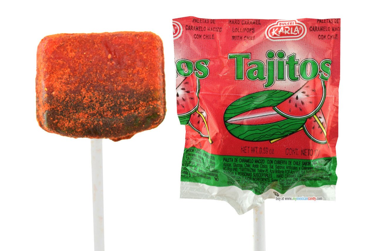 Karla Tajitos 40Ct Watermelon/Chili Lollipop Mexican Candy POS - Dulceria Mexicana "El Toto"
