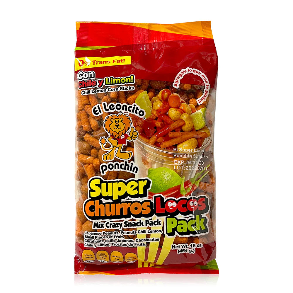 El Leon Churro Loko Chile 16oz Mexican Snack POS - Dulceria Mexicana "El Toto"