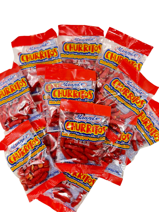 Churritos Manzela Hot Chilli Pepper Corn Sticks 25ct (18gr each) POS - Dulceria Mexicana "El Toto"