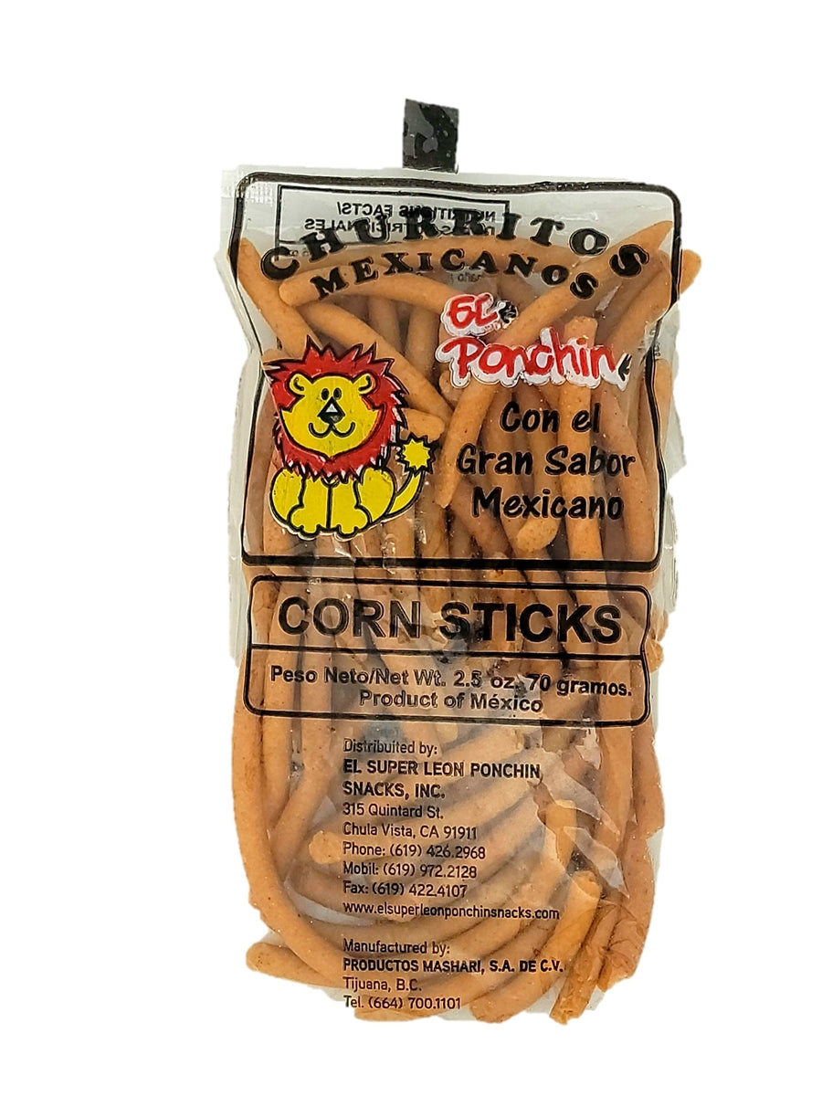 El Super Leon Churro Delgado 24ct Corn Sticks POS - Dulceria Mexicana "El Toto"