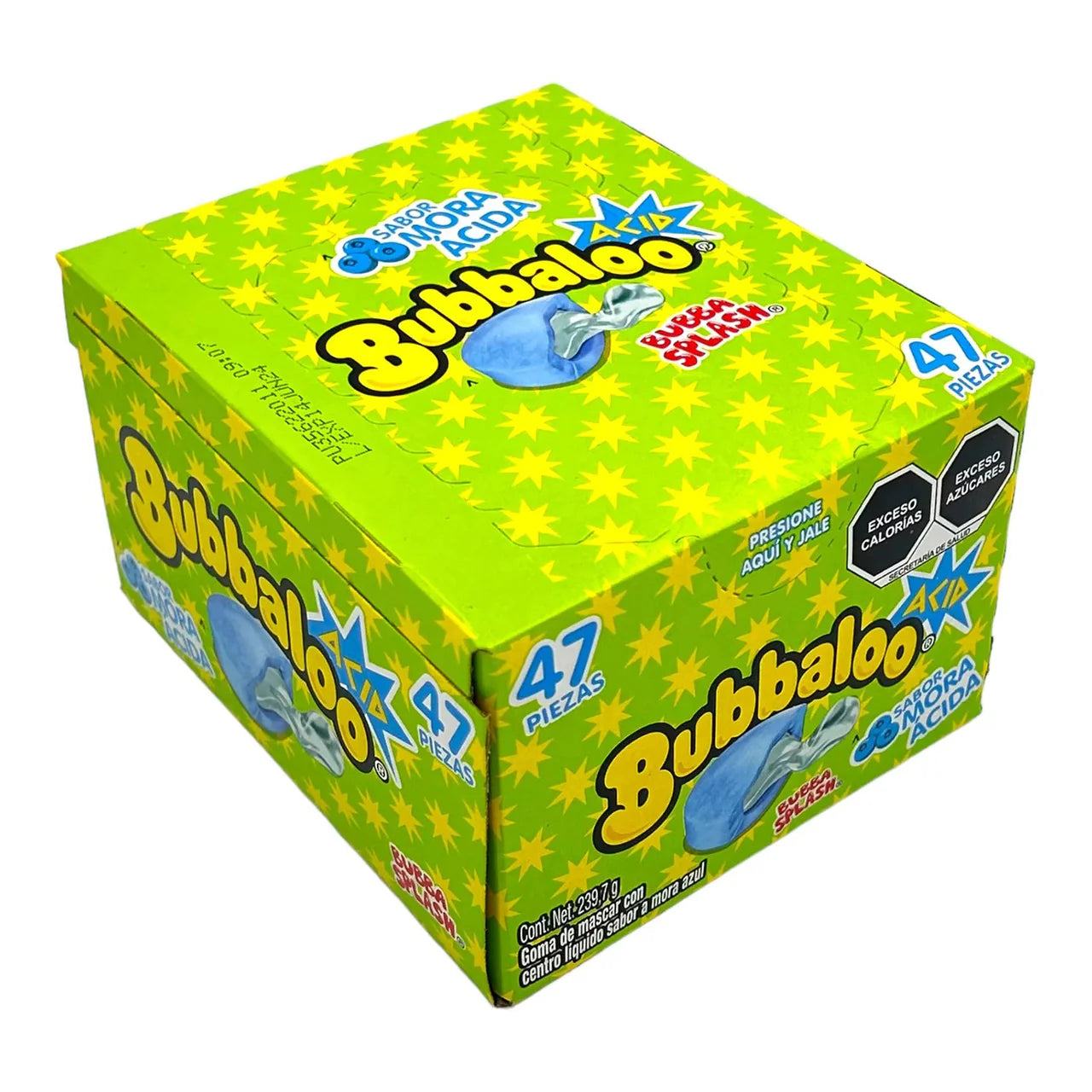 Bubbaloo Chicle Mora Ácida 47ct Box Sour Blackberry Chewing Gum POS