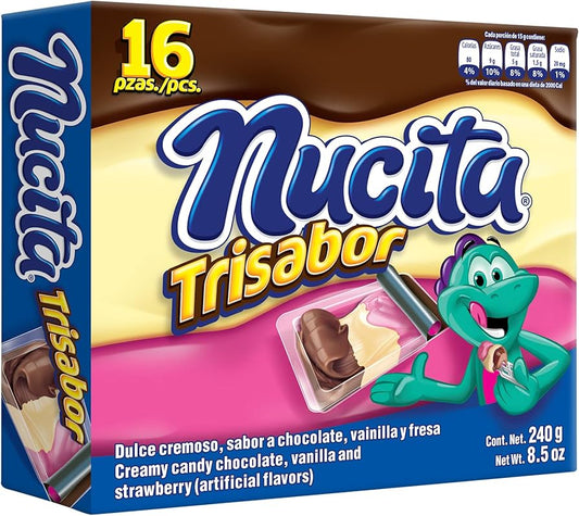 Nutresa Nucita Trisabor Chocolate/Vainilla/Fresa 16ct Mexican Candy POS - Dulceria Mexicana "El Toto"
