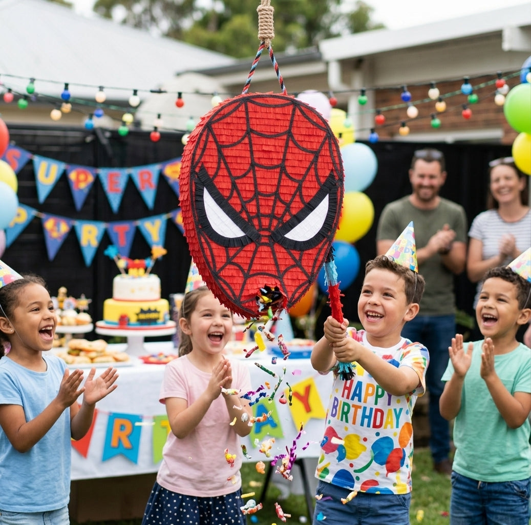 20 inch handmade Spider-Man face piñata for superhero birthday party with free USA shipping