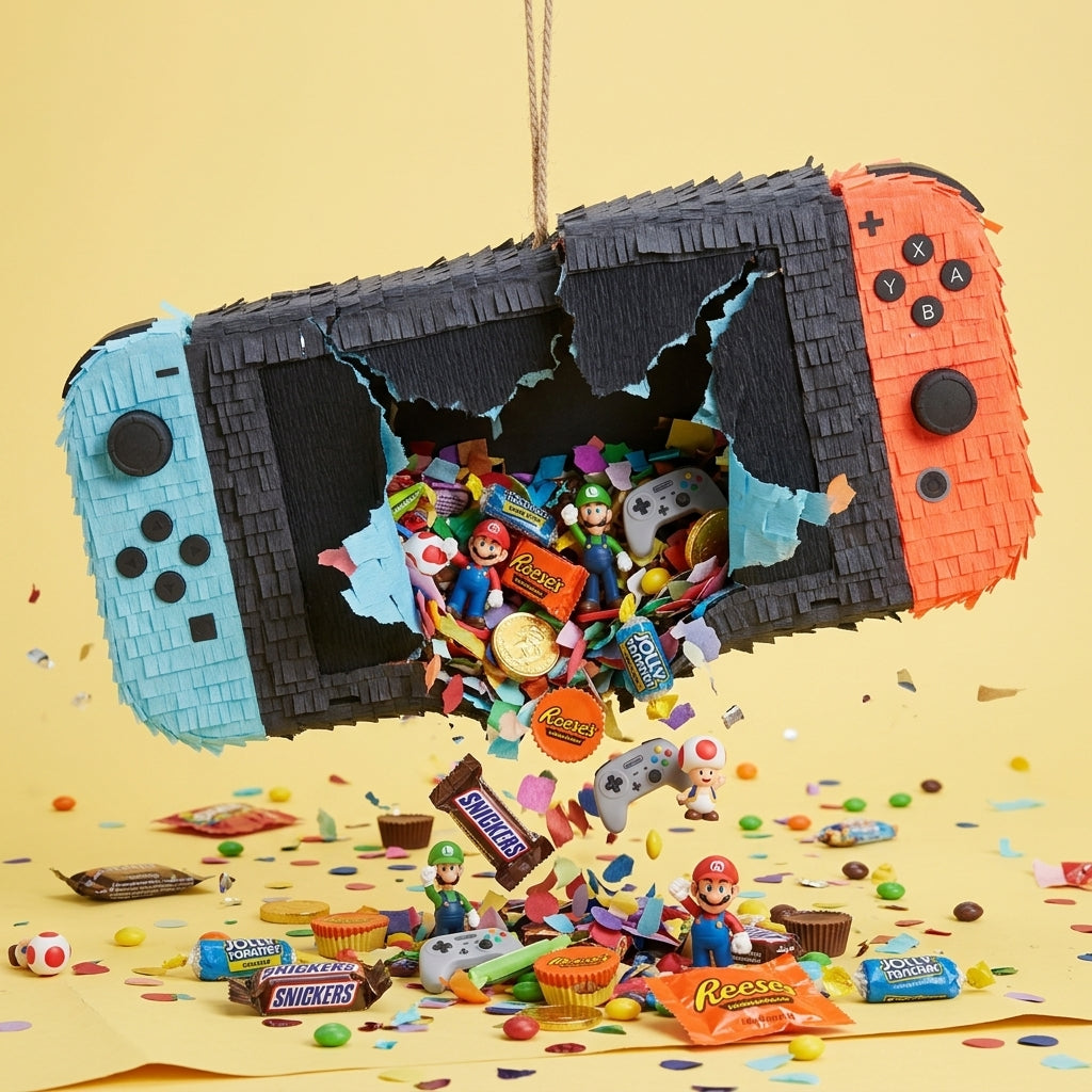 20 inch handmade Nintendo Switch inspired piñata for gaming birthday party with free shipping in the USA