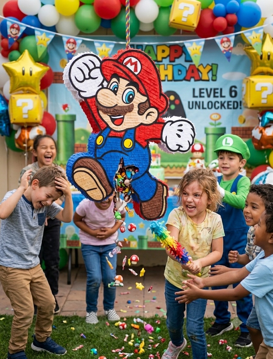 Mario birthday piñata 20 inch handmade, video game party decoration for kids and celebrations
