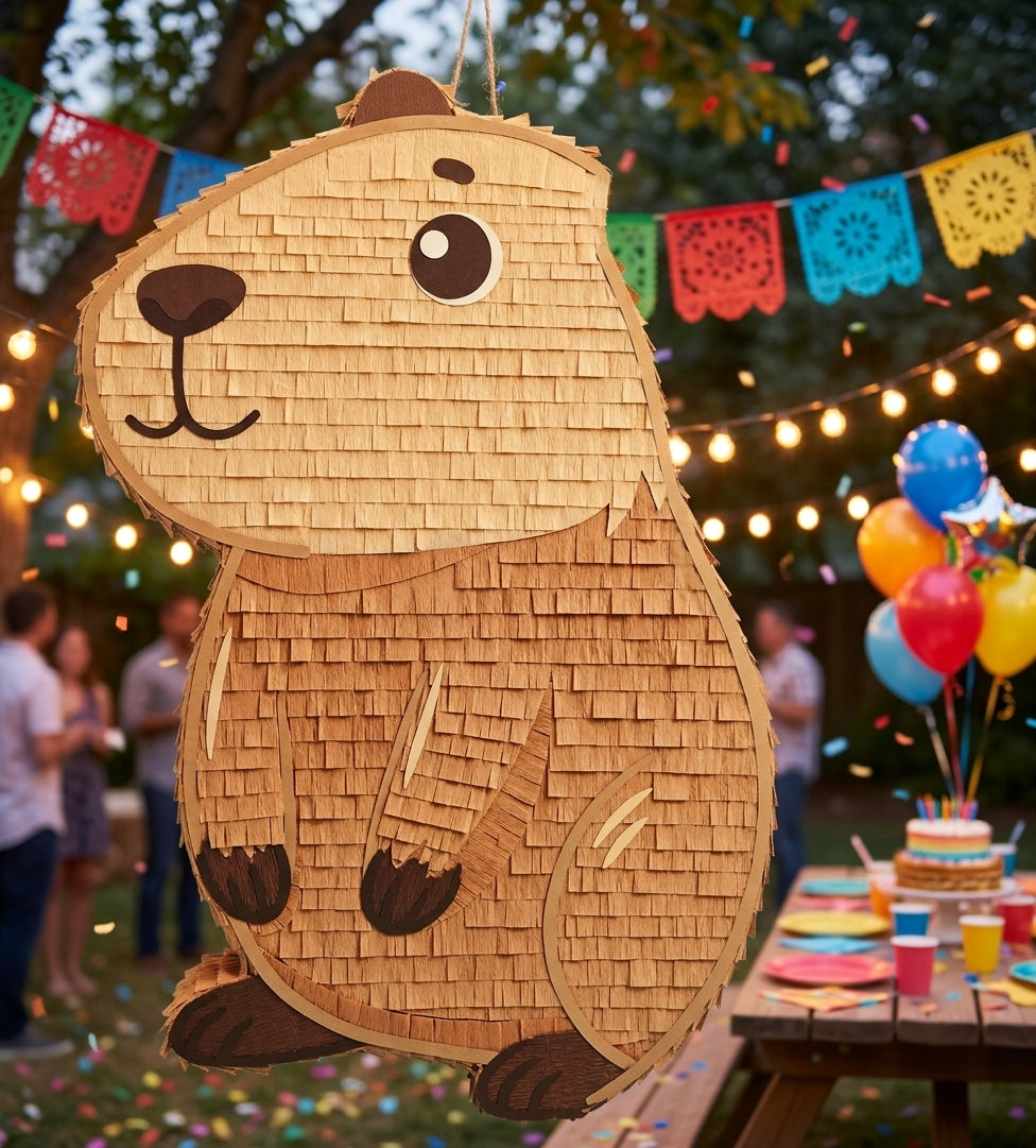 20 inch handmade capybara piñata for capybara themed birthday party with free shipping in the USA