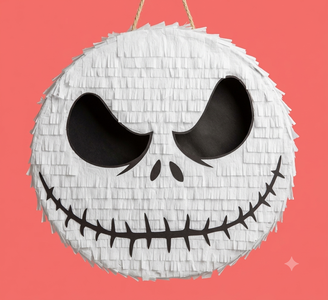 20 inch handmade Jack Skellington Halloween piñata for spooky birthday party and themed celebration