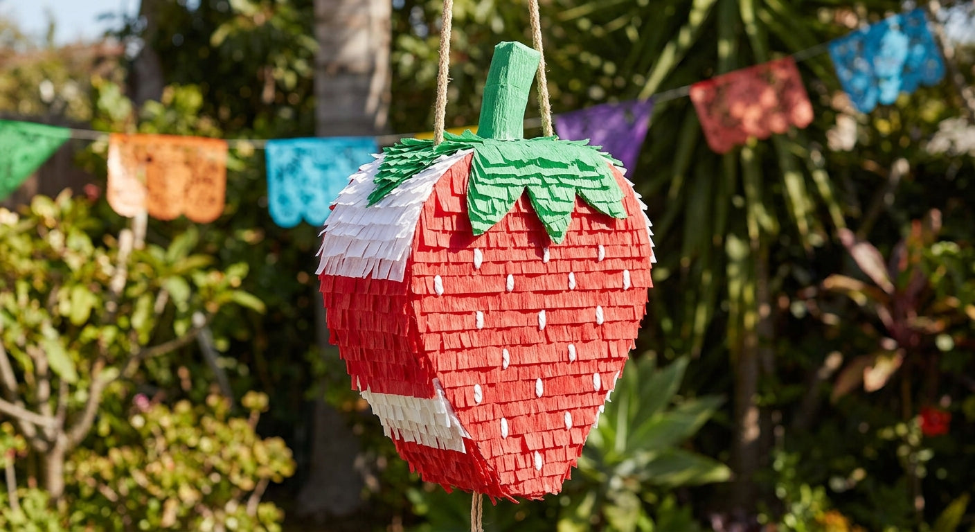 20 inch handmade strawberry piñata for birthday and strawberry themed party with free shipping in the USA