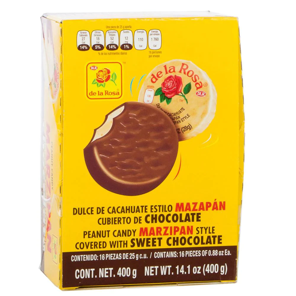 De La Rosa Mazapan Con Chocolate: 14.1oz 400g 16ct Mexican Candy POS - Dulceria Mexicana "El Toto"