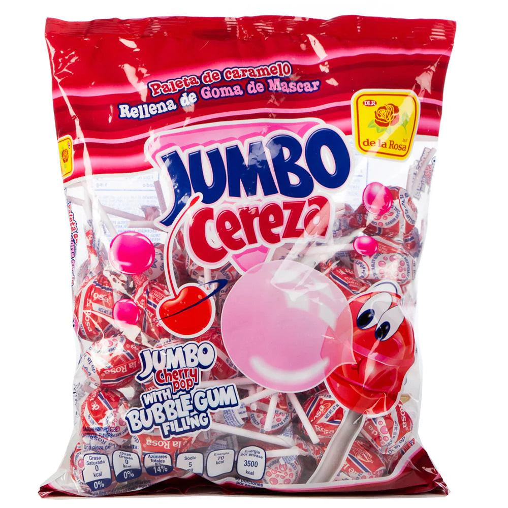 De La Rosa Paleta Jumbo Cereza: 950g 33.5oz 50ct Cherry Lollipop POS - Dulceria Mexicana "El Toto"