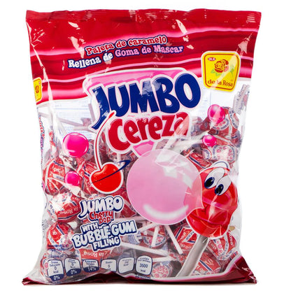 De La Rosa Paleta Jumbo Cereza: 950g 33.5oz 50ct Cherry Lollipop POS - Dulceria Mexicana "El Toto"