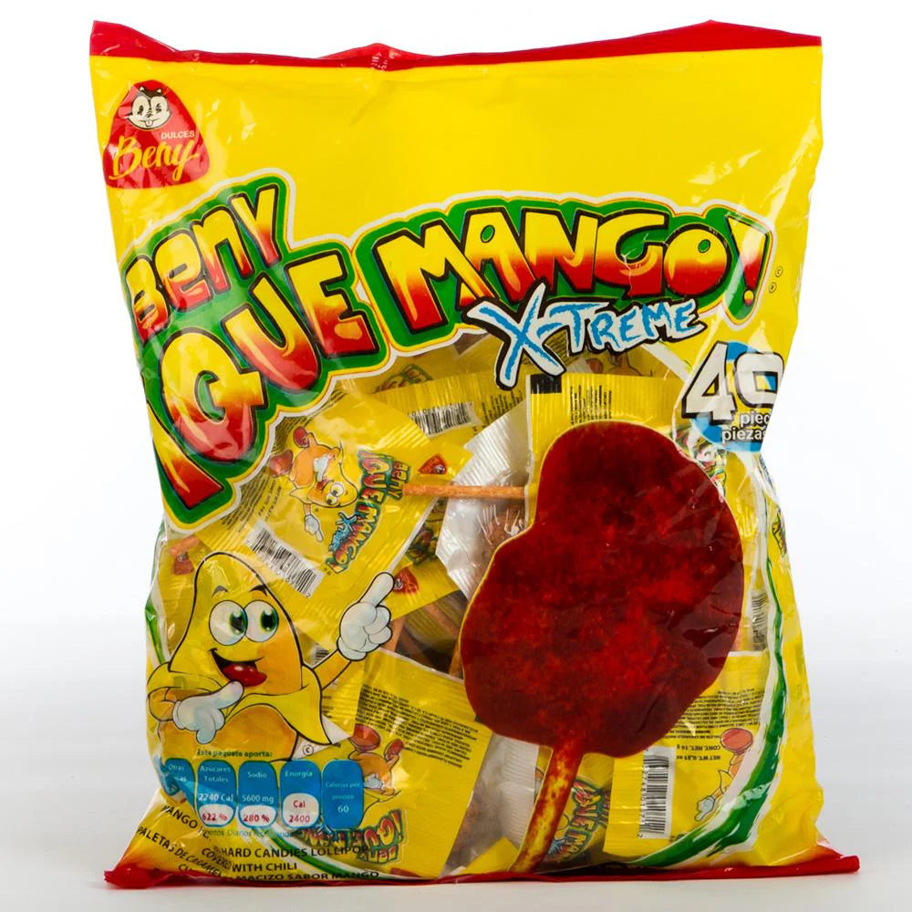 Beny Mango X-treme 40ct Lollipop Mexican Candy POS - Dulceria Mexicana "El Toto"
