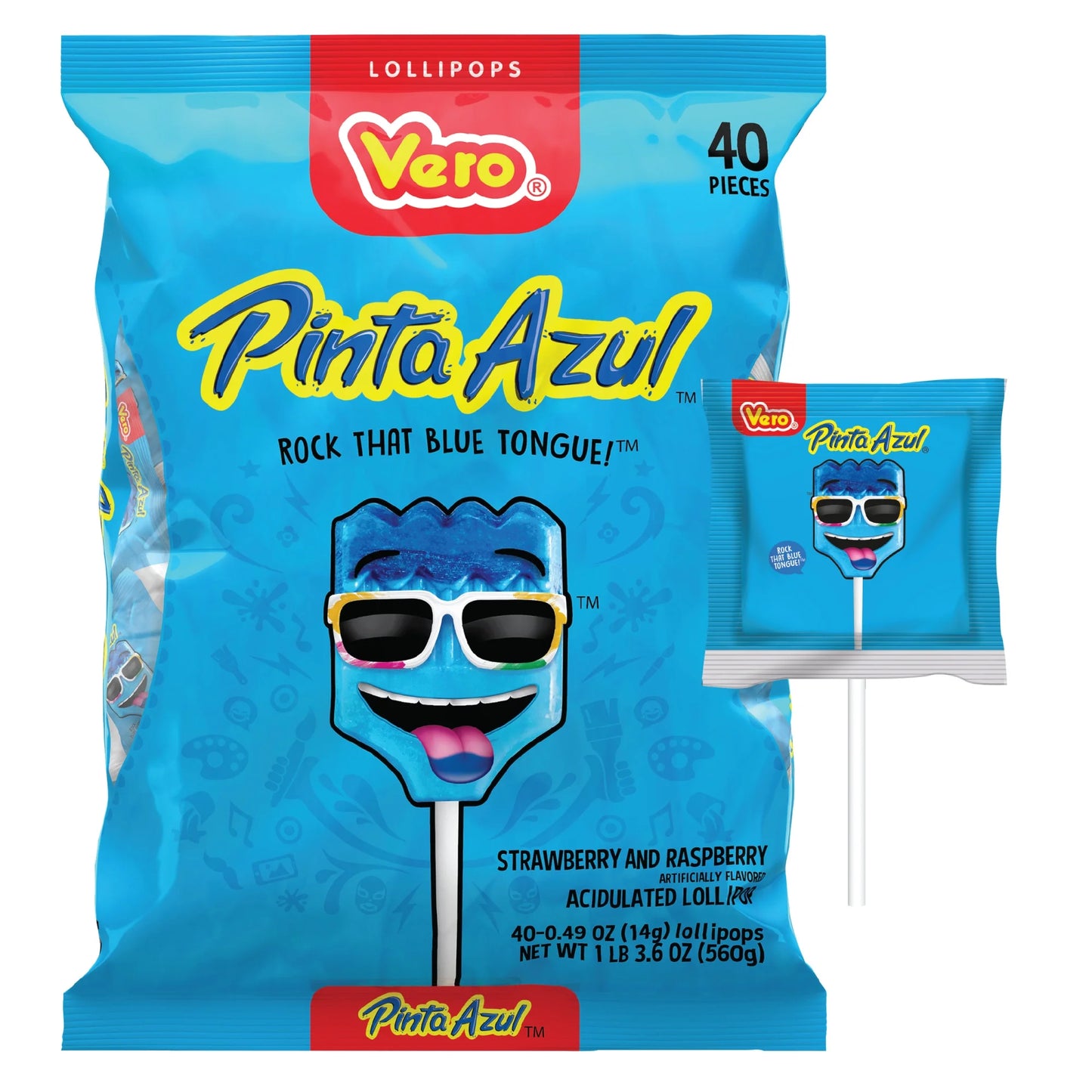 Vero Pinta Azul Strawberry/Raspberry 40ct Lollipop Mexican Candy POS - Dulceria Mexicana "El Toto"