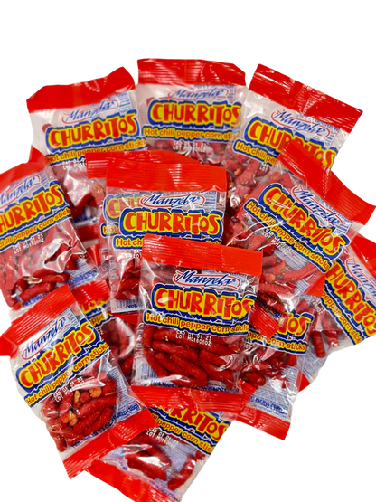 Churritos Manzela Hot Chilli Pepper Corn Sticks 25ct (18gr each) POS - Dulceria Mexicana "El Toto"