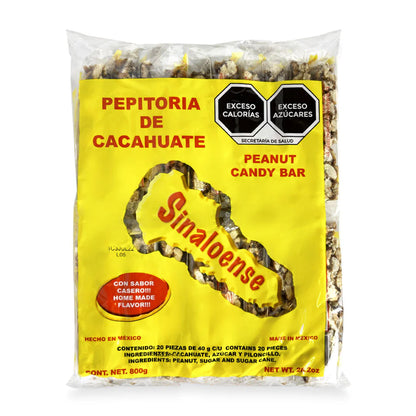 Pepitoria Cacahuate Sinaloense Peanut Candy Bar 20ct Mexican Candy POS
