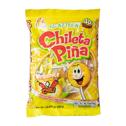 Azteca Chileta Piña 40ct bag of Mexican pineapple chile lollipops