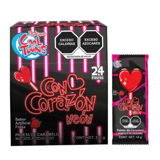 Cool Toons Corazon Pop Heart Lollipops 24 Count Party Candy POS