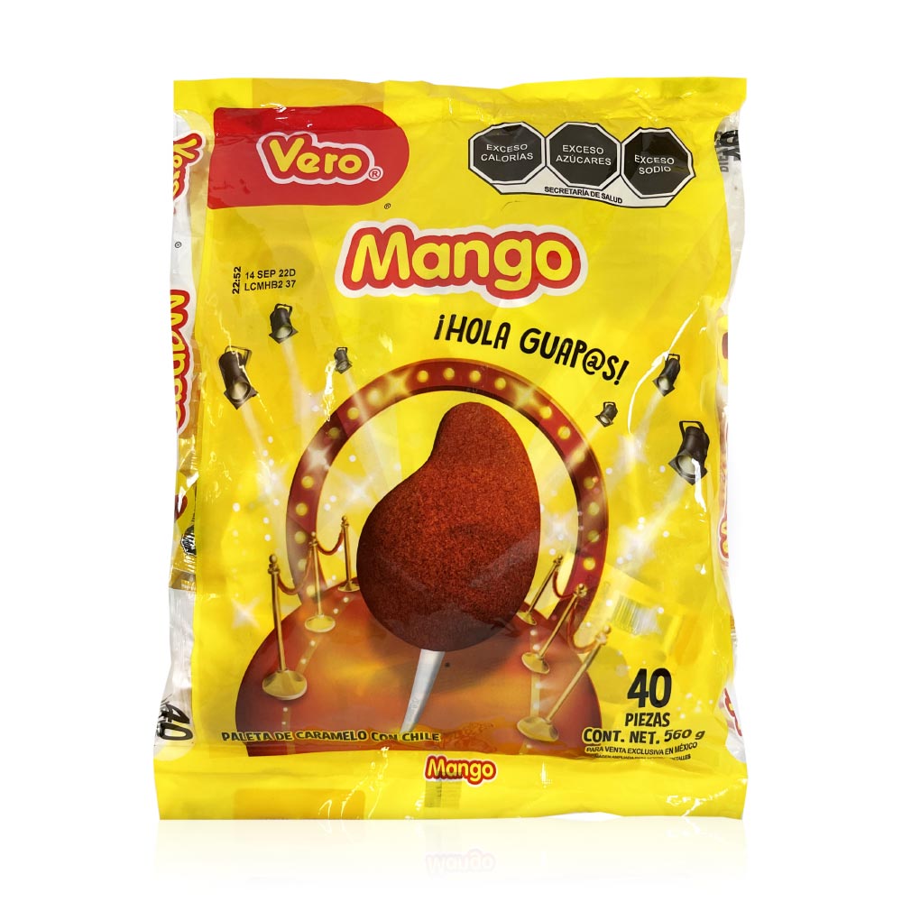 Vero Paleta Mango 40ct Mango/Chili Lollipop Mexican Candy POS - Dulceria Mexicana "El Toto"