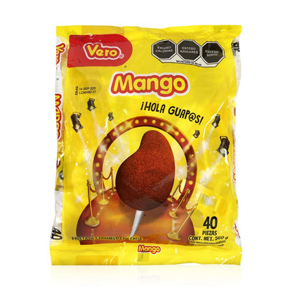 Vero Paleta Mango 40ct Mango/Chili Lollipop Mexican Candy POS - Dulceria Mexicana "El Toto"